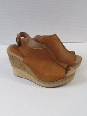 Laocoonte Julianne Size 8 Tan Leather Platform Cork Wedge Shoes Made in Spain